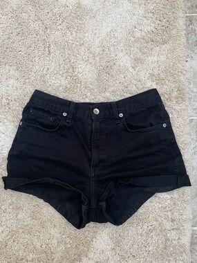 rag & bone Black High-Waist Rolled Hem Denim Shorts